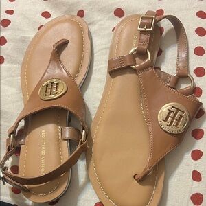 Tommy Hilfiger Women's Brown Sandals with Gold Accents